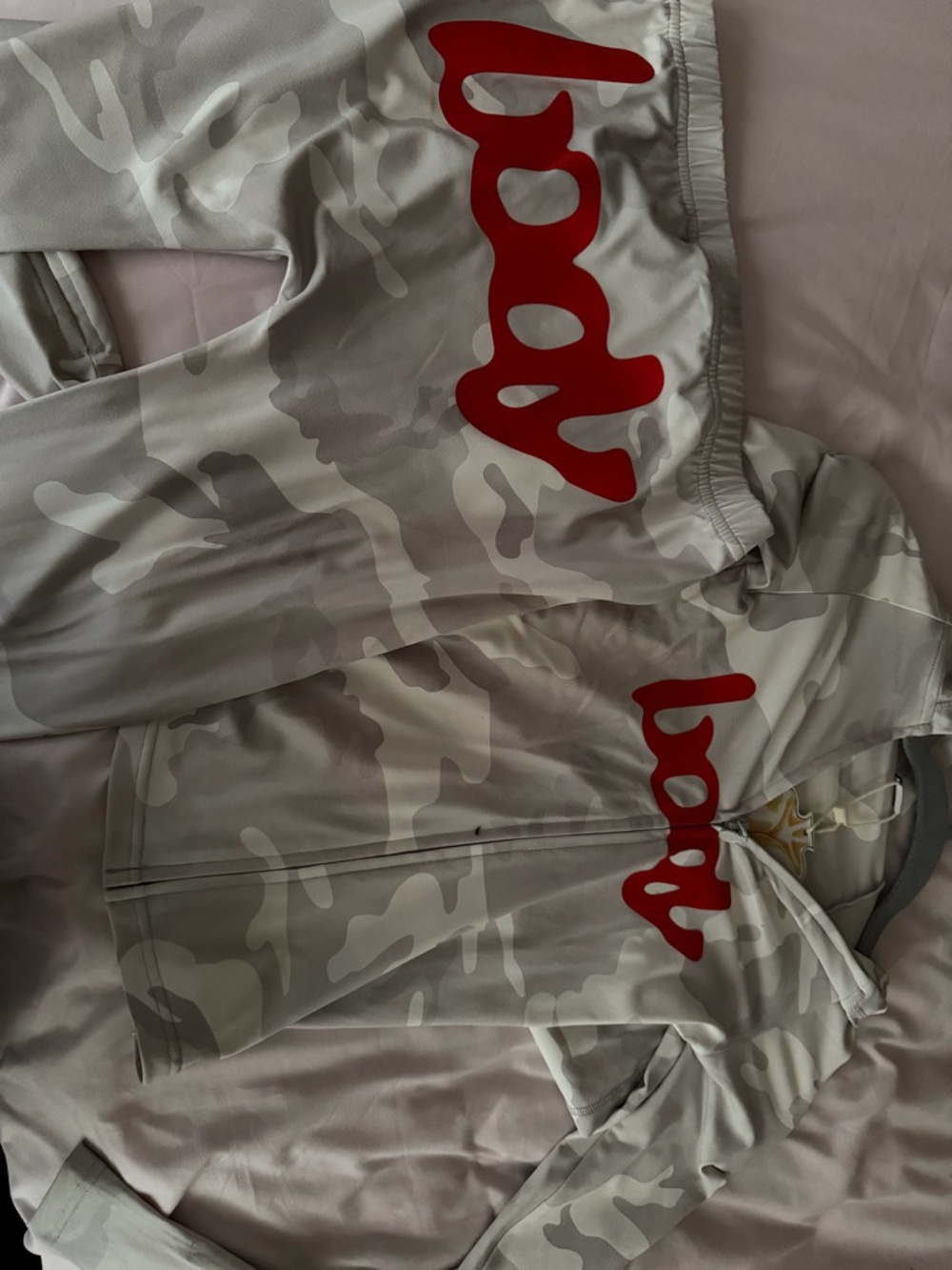 Light Gray Camo and red body by raven two piece